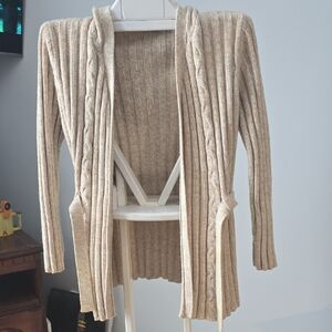 Elegant Beige Cable Knit Cardigan